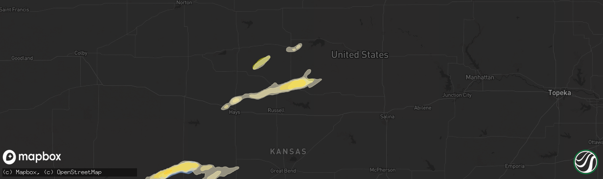 Hail map in Lucas, KS on October 5, 2025