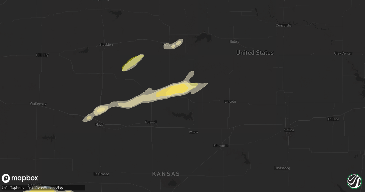 Hail map in Lucas, KS on October 5, 2025