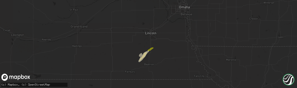 Hail map in Martell, NE on October 5, 2025