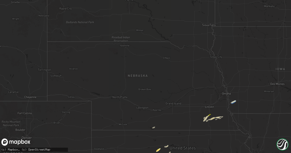 Hail map in Nebraska on October 5, 2025