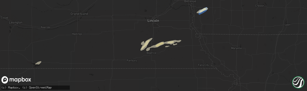 Hail map in Pickrell, NE on October 5, 2025