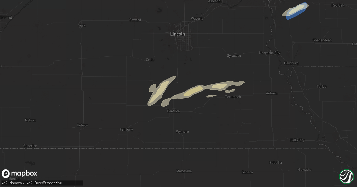 Hail map in Pickrell, NE on October 5, 2025
