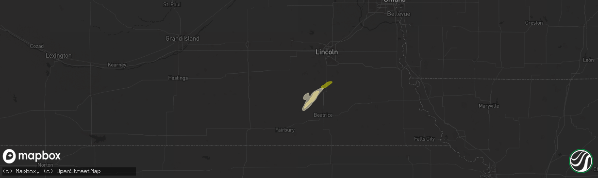 Hail map in Wilber, NE on October 5, 2025