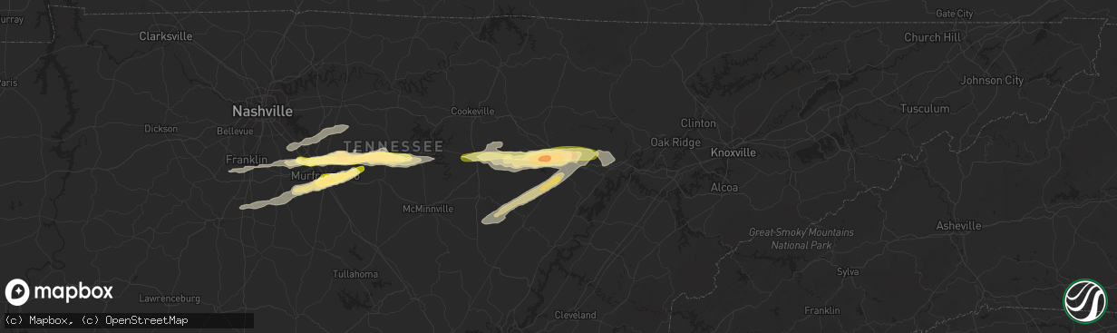 Hail map in Crossville, TN on October 6, 2014