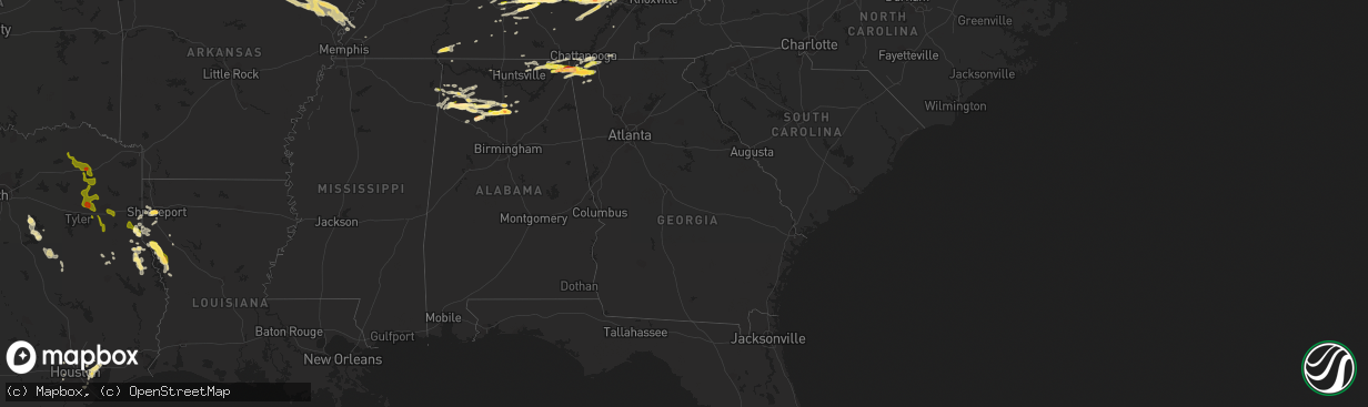 Hail map in Georgia on October 6, 2014