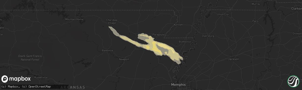 Hail map in Jonesboro, AR on October 6, 2014