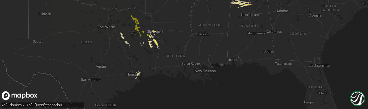 Hail map in Louisiana on October 6, 2014