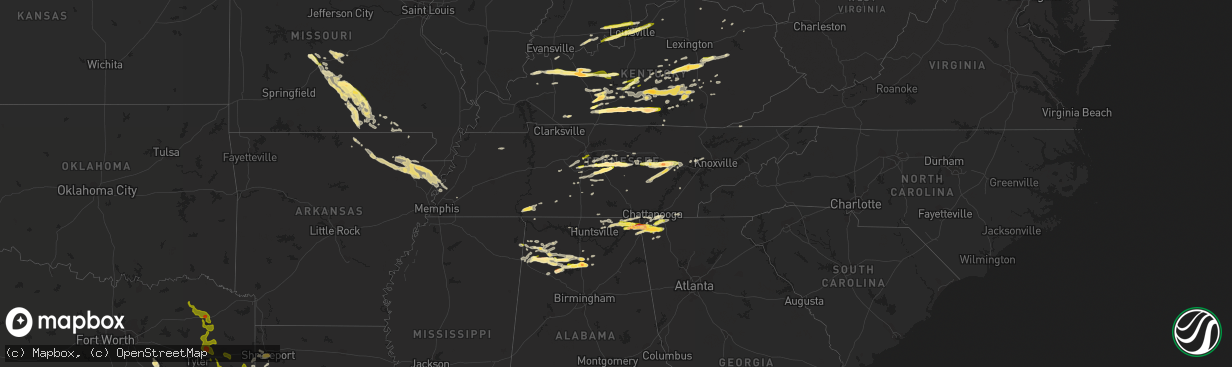 Hail map in Tennessee on October 6, 2014