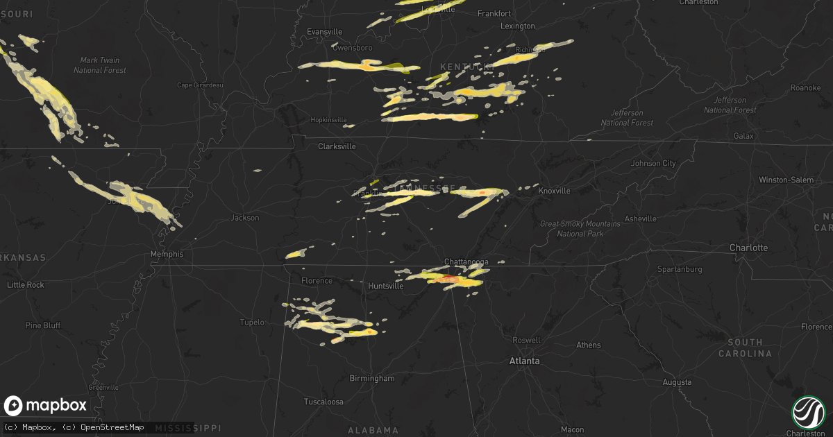 Hail map in Tennessee on October 6, 2014