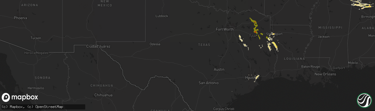 Hail map in Texas on October 6, 2014