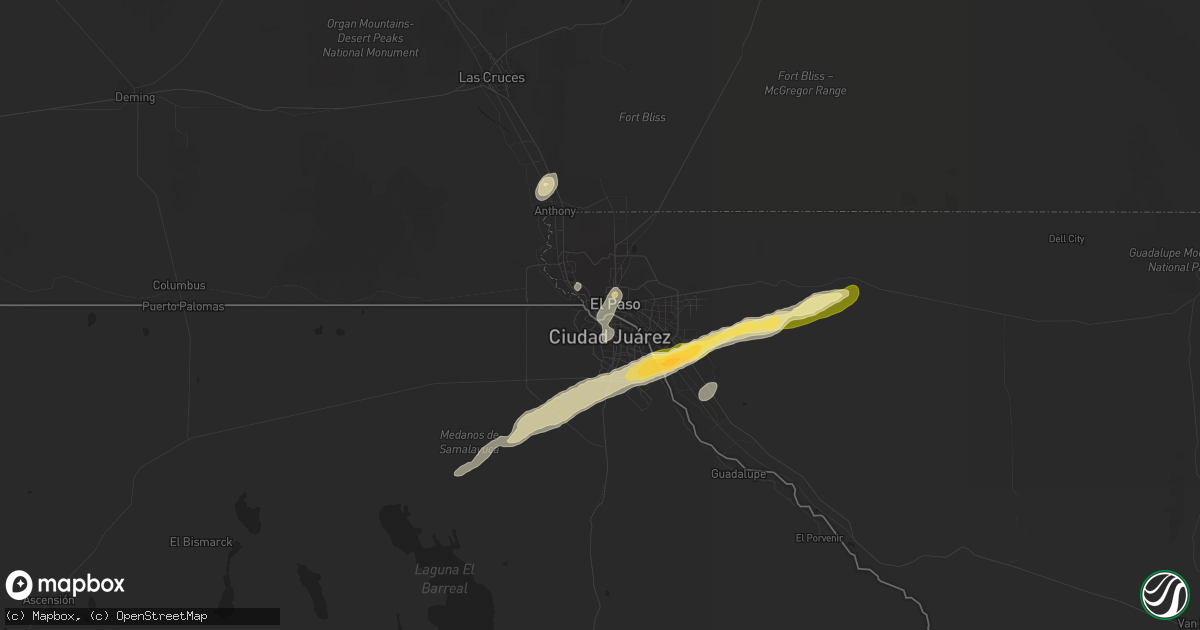 Hail map in El Paso, TX on October 6, 2015