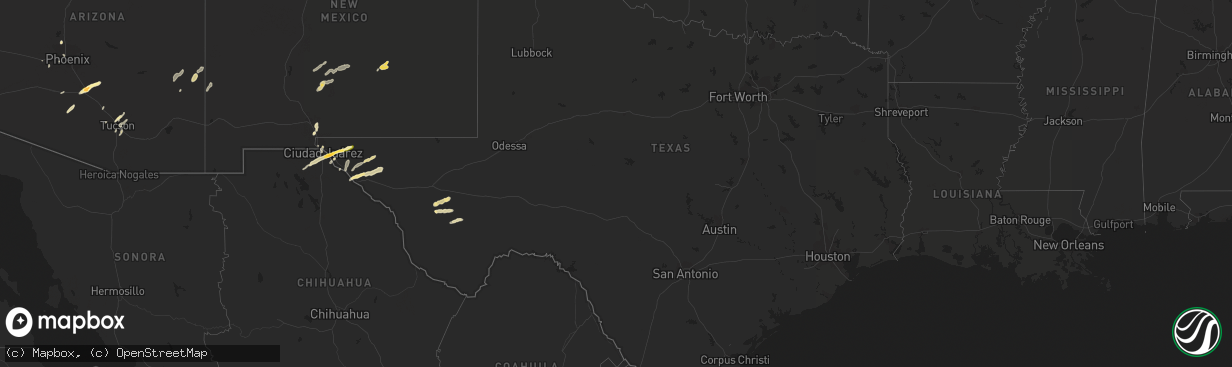 Hail map in Texas on October 6, 2015