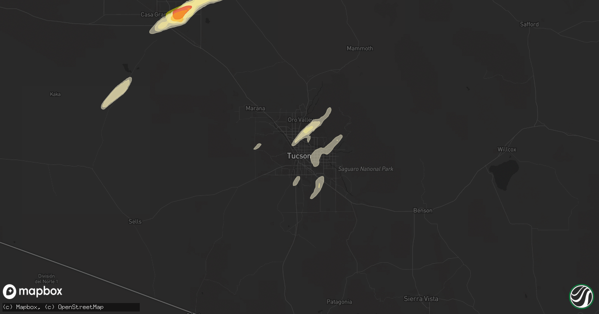 Hail map in Tucson, AZ on October 6, 2015