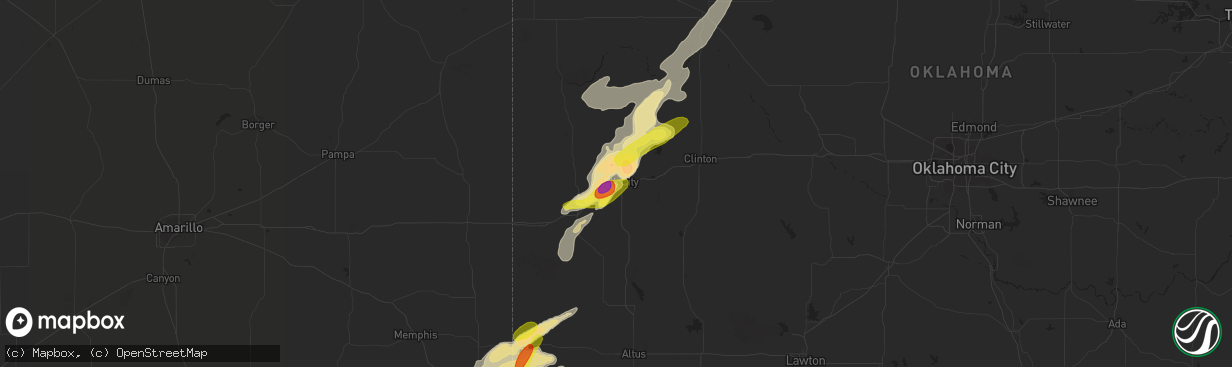 Hail map in Elk City, OK on October 6, 2016