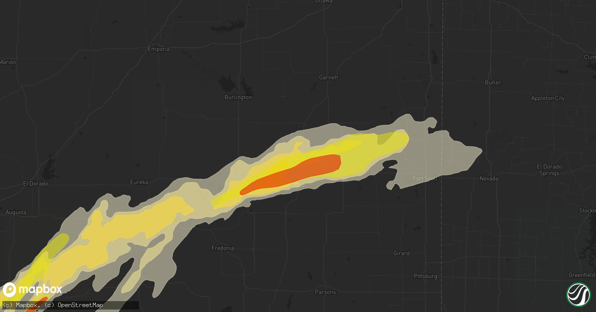 Hail map in Iola, KS on October 6, 2016