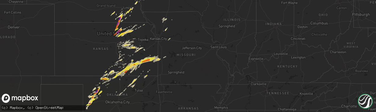 Hail map in Missouri on October 6, 2016