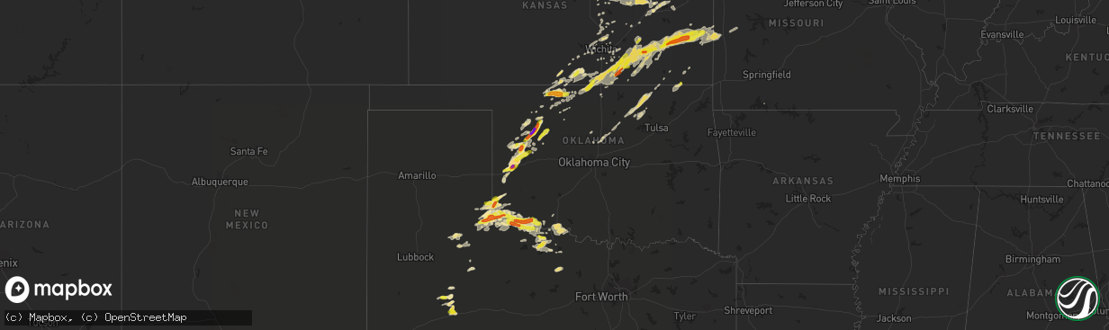 Hail map in Oklahoma on October 6, 2016