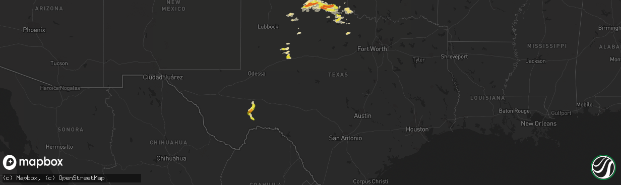 Hail map in Texas on October 6, 2016