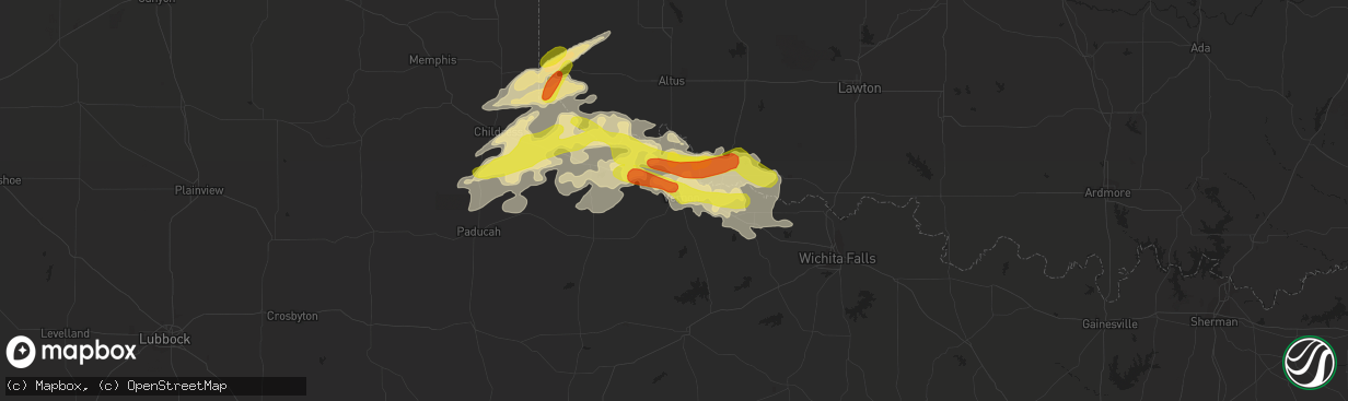 Hail map in Vernon, TX on October 6, 2016