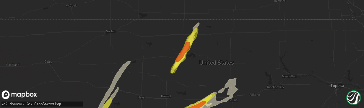 Hail map in Downs, KS on October 6, 2017