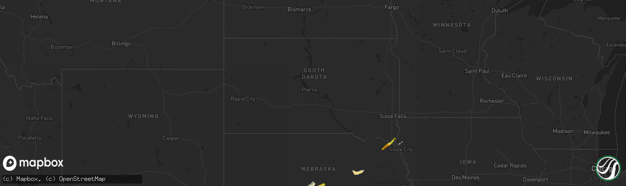 Hail map in South Dakota on October 6, 2017