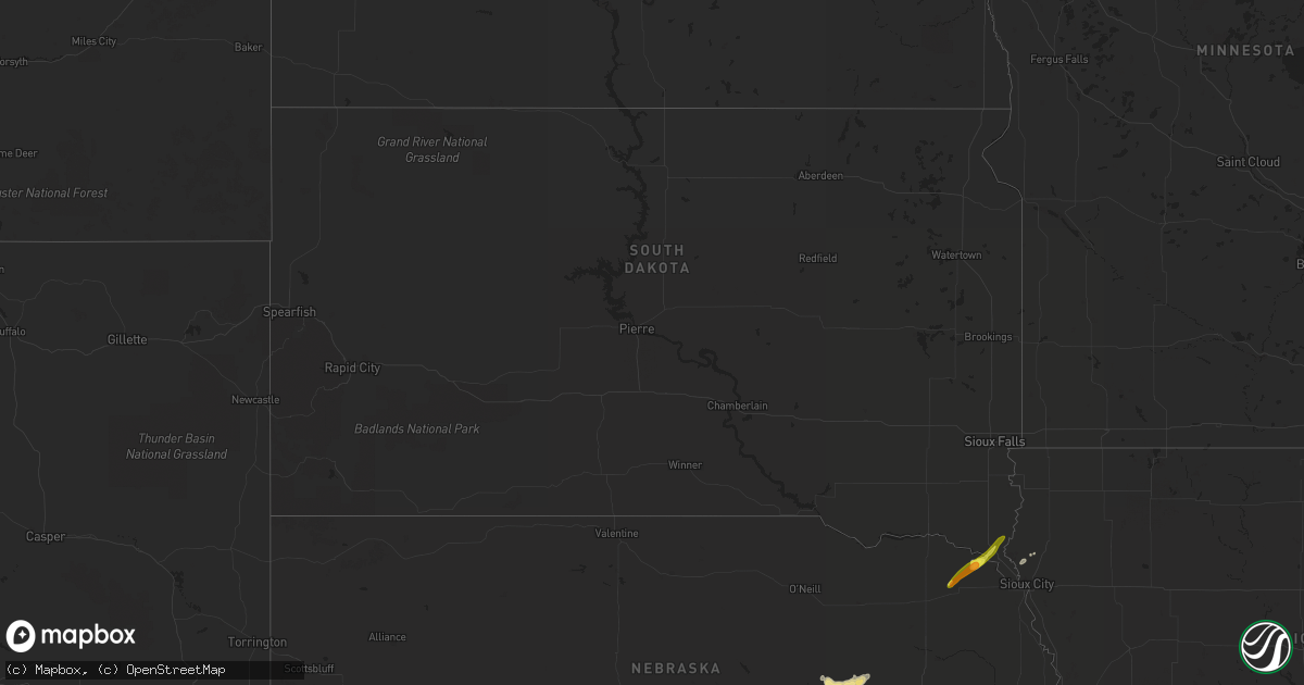 Hail map in South Dakota on October 6, 2017