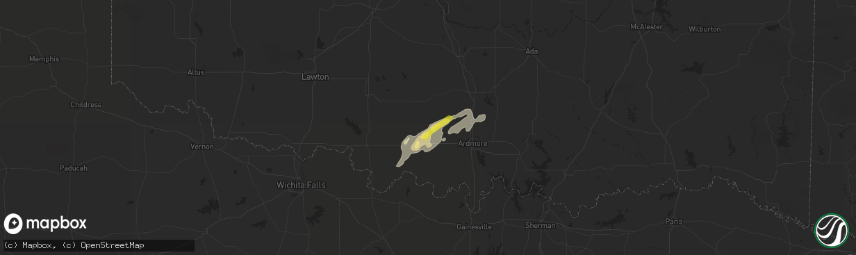 Hail map in Healdton, OK on October 6, 2018