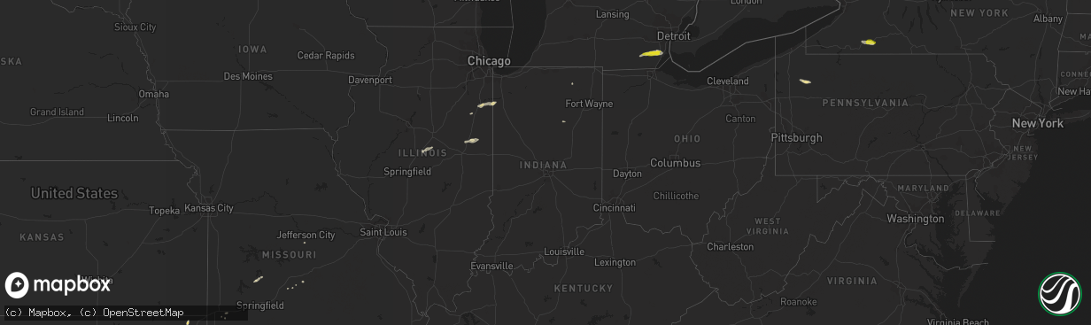 Hail map in Indiana on October 6, 2018