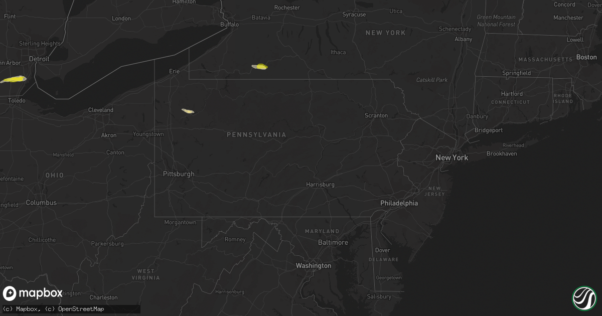 Hail map in Pennsylvania on October 6, 2018