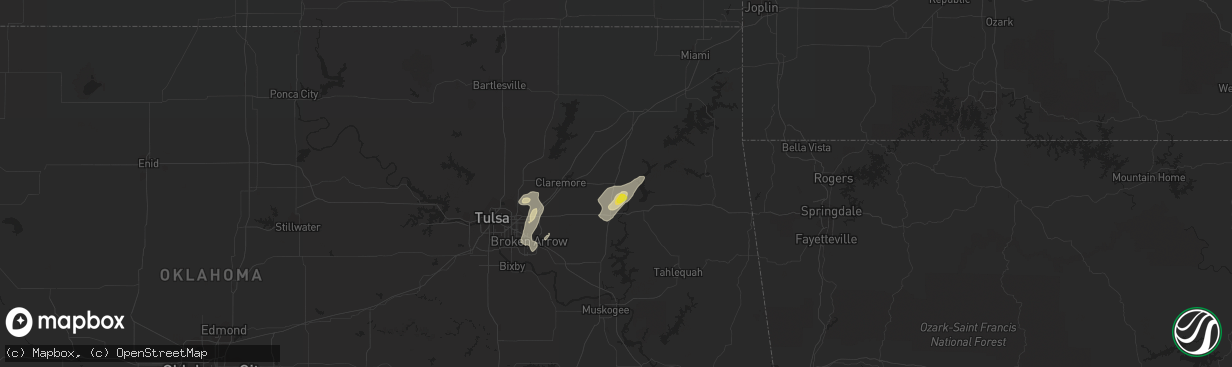 Hail map in Pryor, OK on October 6, 2018