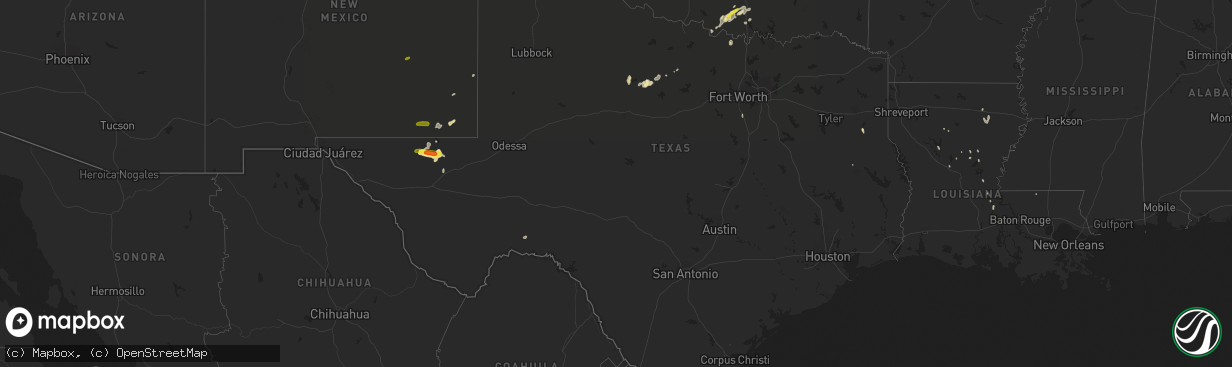 Hail map in Texas on October 6, 2018