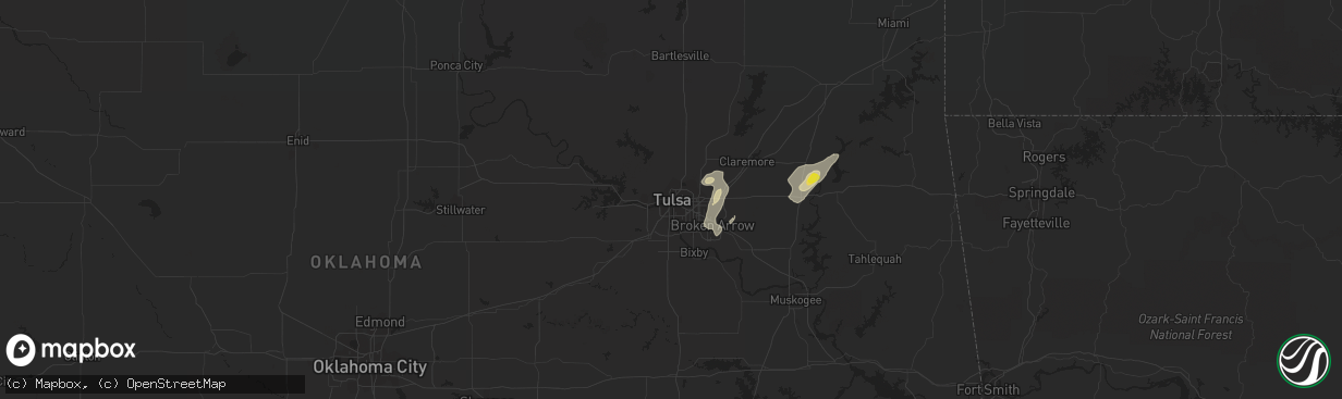 Hail map in Tulsa, OK on October 6, 2018