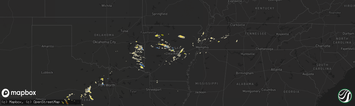 Hail map in Arkansas on October 6, 2019