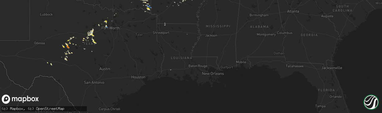 Hail map in Louisiana on October 6, 2019