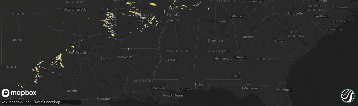 Hail map in Mississippi on October 6, 2019