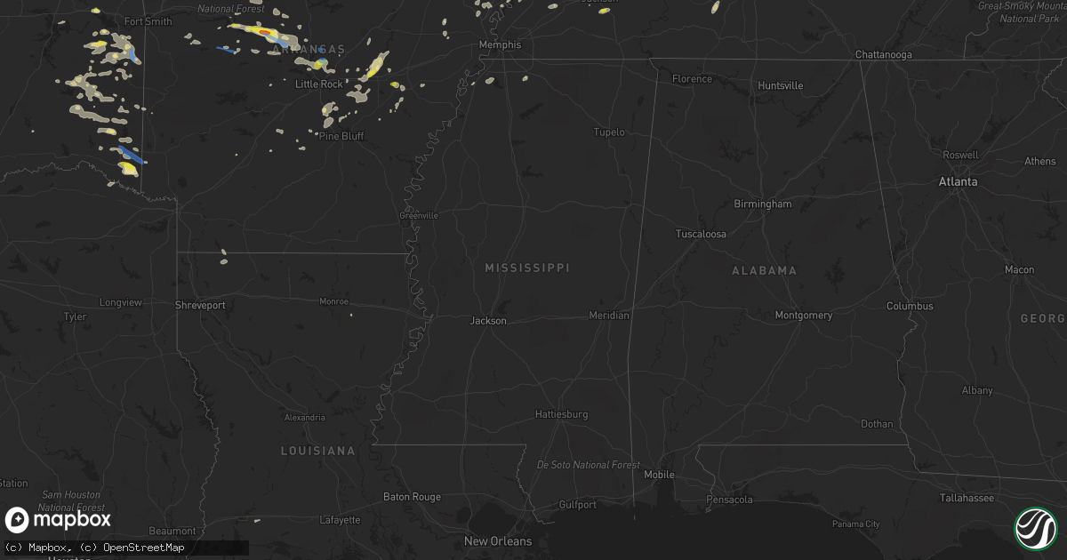 Hail map in Mississippi on October 6, 2019
