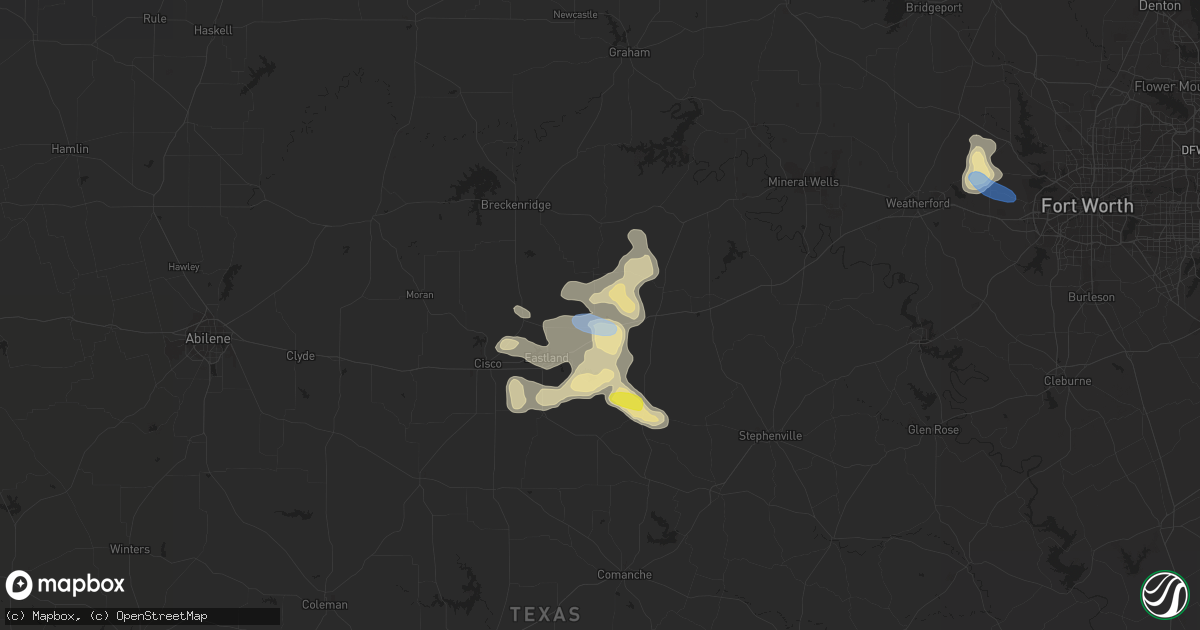 Hail map in Ranger, TX on October 6, 2019