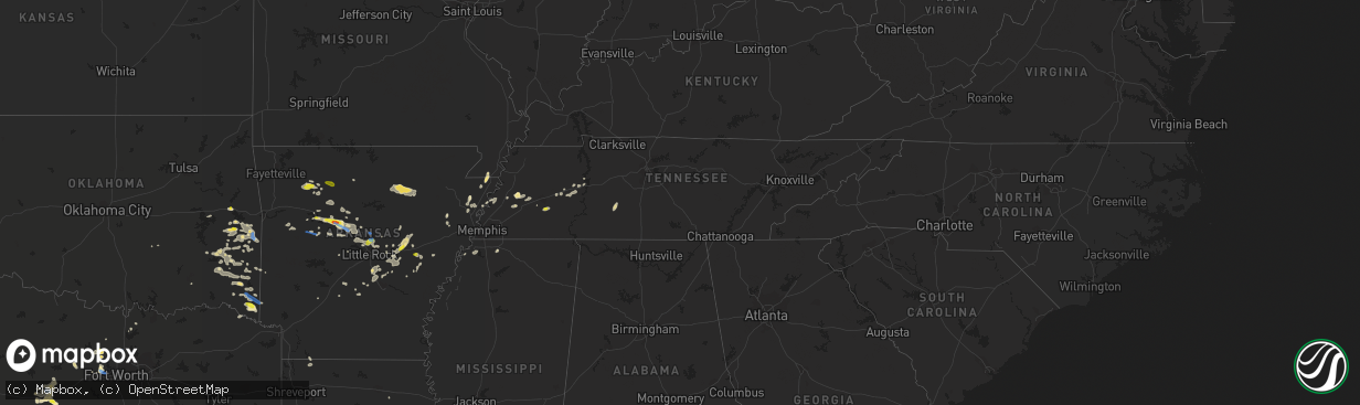 Hail map in Tennessee on October 6, 2019