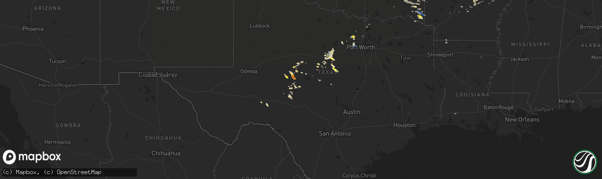 Hail map in Texas on October 6, 2019