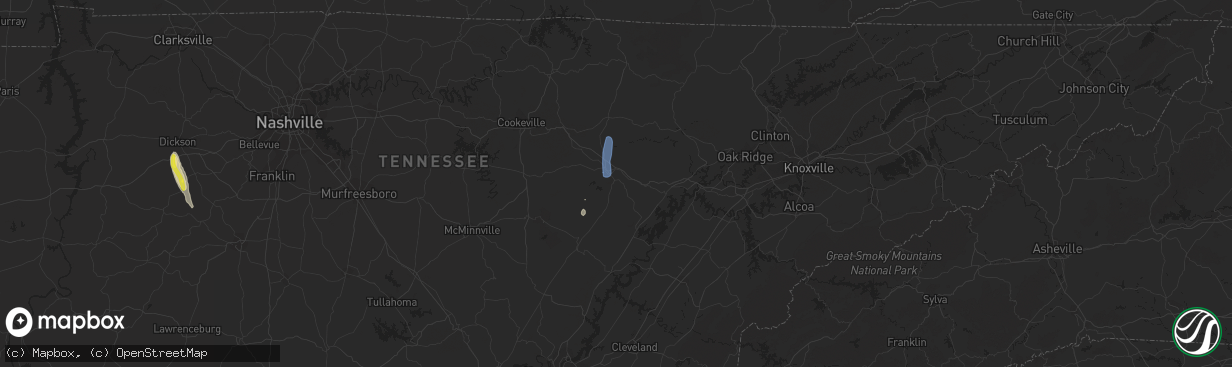 Hail map in Crossville, TN on October 6, 2021