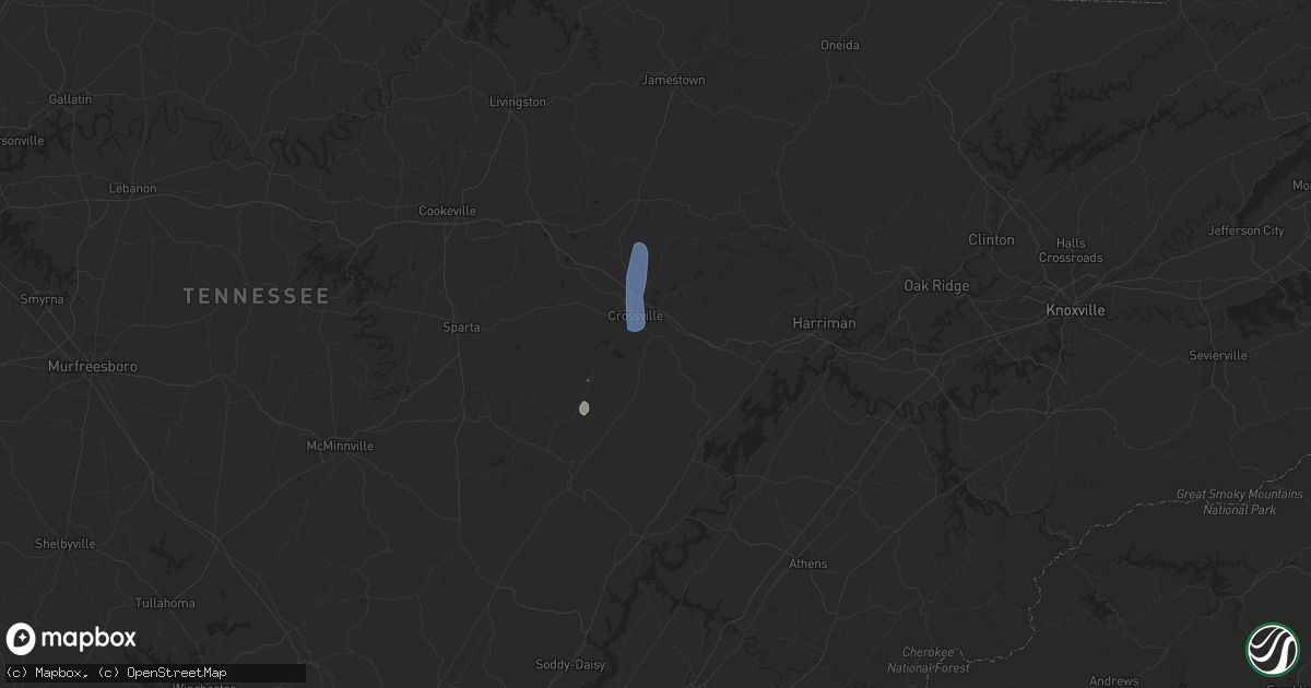 Hail map in Crossville, TN on October 6, 2021