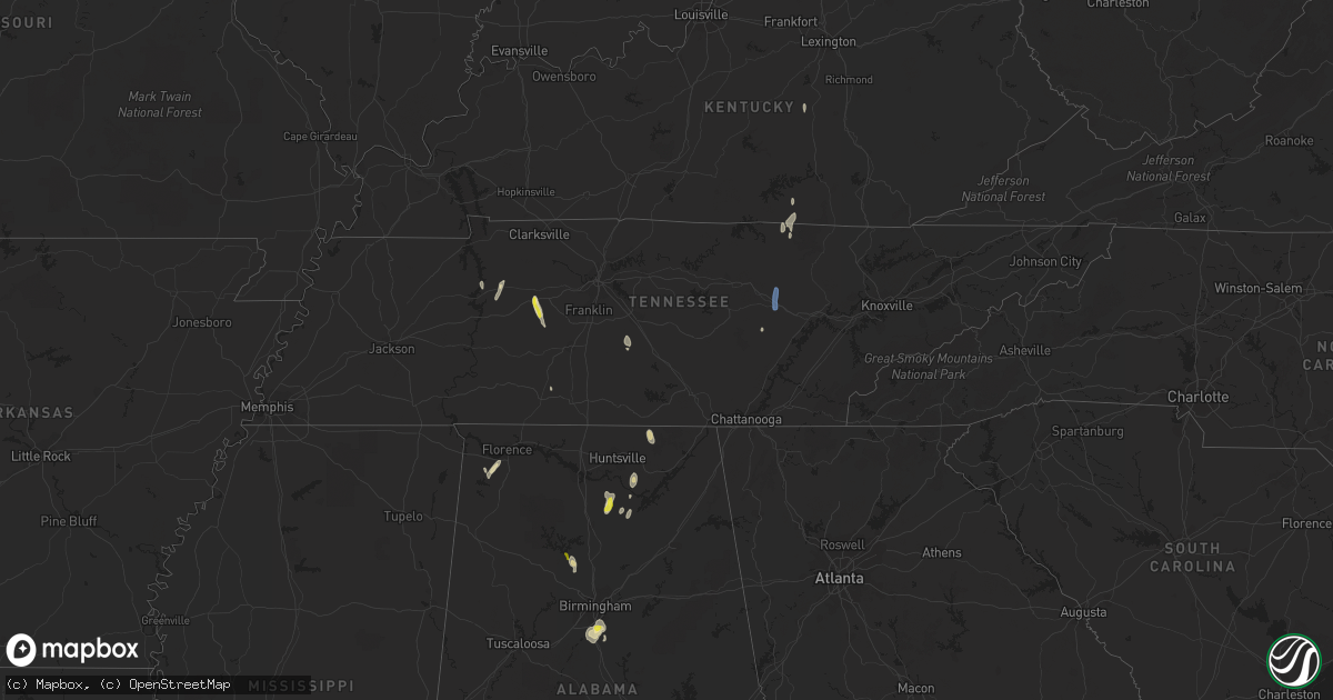 Hail map in Tennessee on October 6, 2021