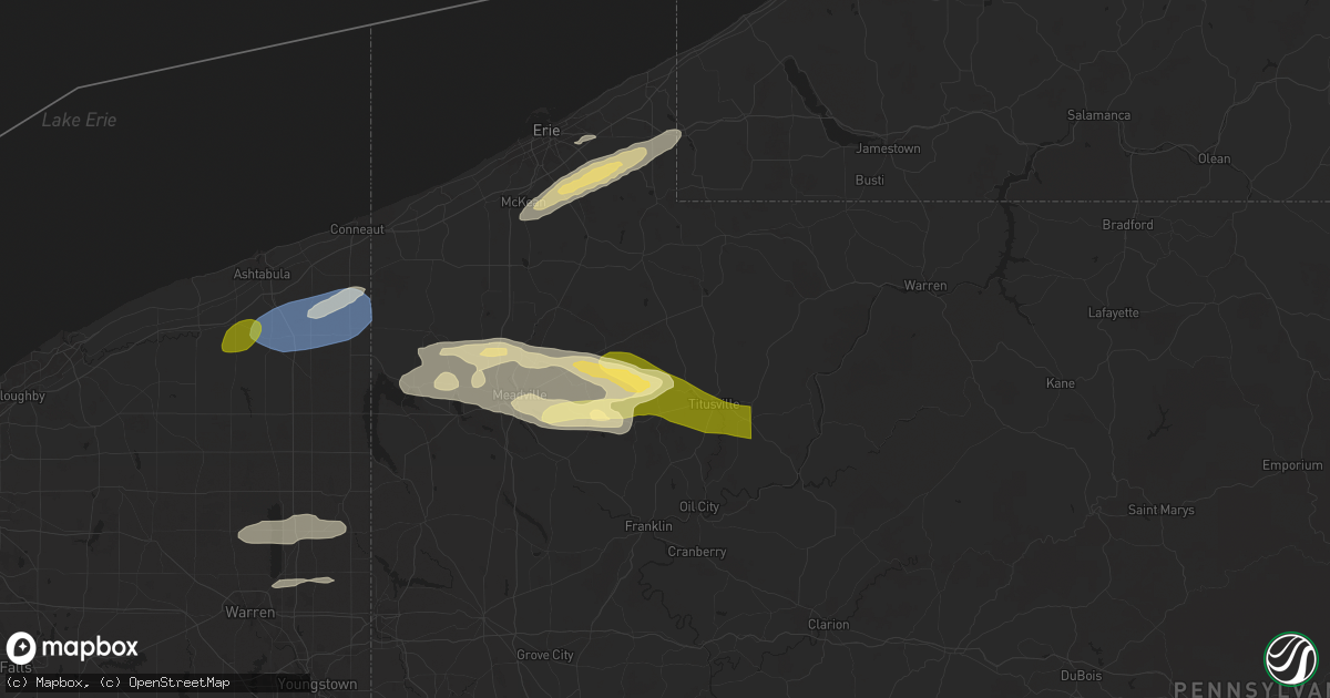 Hail map in Centerville, PA on October 6, 2024