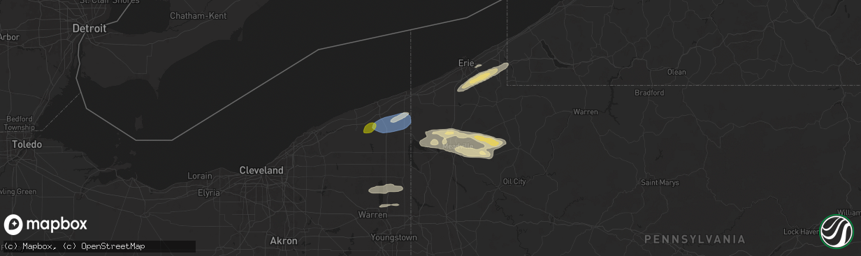 Hail map in Conneautville, PA on October 6, 2024