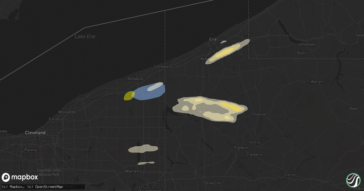Hail map in Conneautville, PA on October 6, 2024