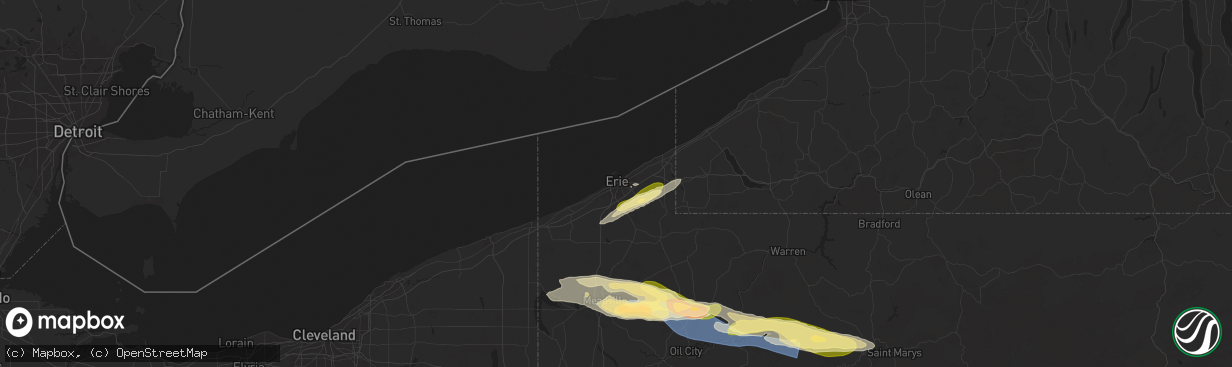 Hail map in Erie, PA on October 6, 2024