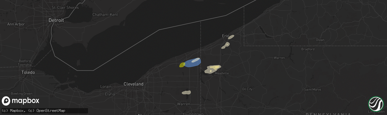 Hail map in Kingsville, OH on October 6, 2024