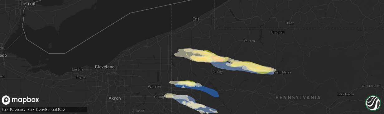 Hail map in Meadville, PA on October 6, 2024