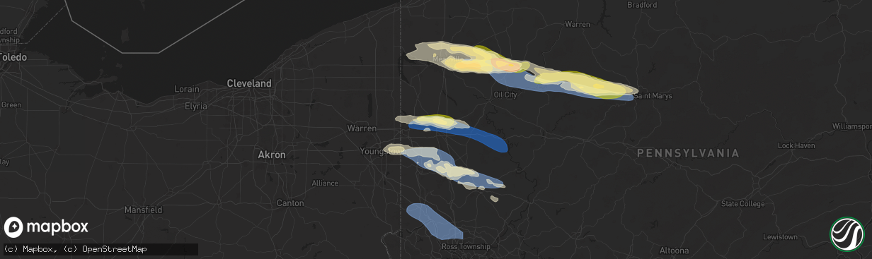 Hail map in Mercer, PA on October 6, 2024