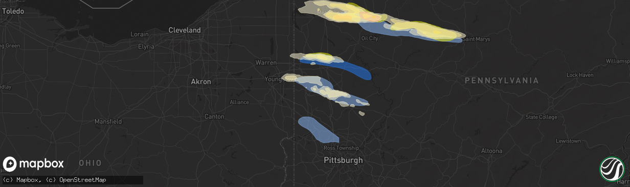 Hail map in New Castle, PA on October 6, 2024